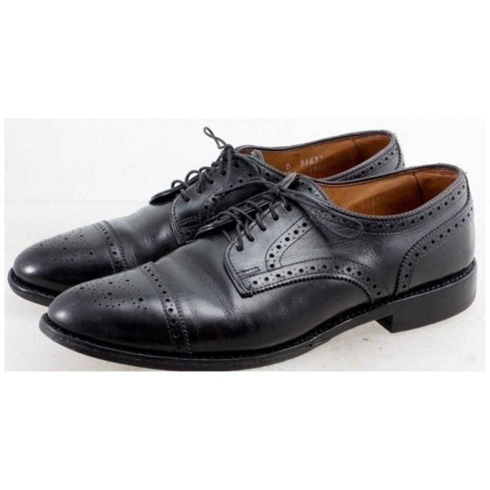 ALLEN EDMONDS SANFORD US 9.5B BLACK LEATHER DERBY CAP TOE OPEN VAMP
